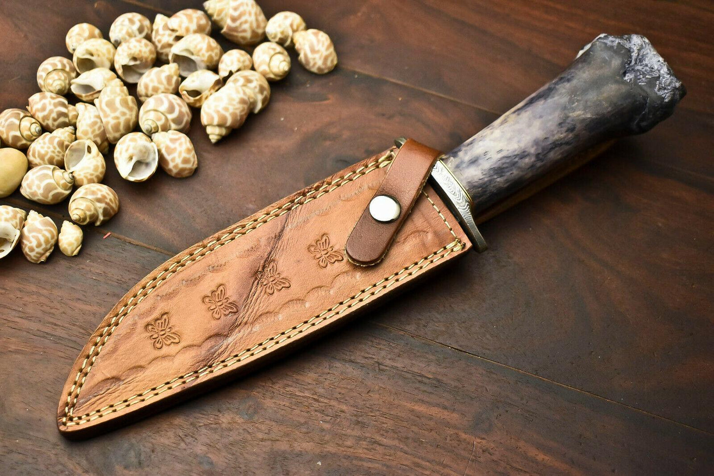 12.5" Damascus Steel Bowie Knife | Camel Bone Handle