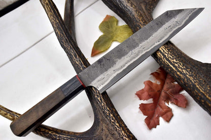 Custom Handmade San Mai Damascus Steel Chef Knife – Hammered Ladder Pattern, Walnut Handle