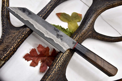 Custom Handmade San Mai Damascus Steel Chef Knife – Hammered Ladder Pattern, Walnut Handle