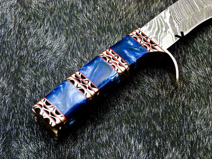 Handmade Damascus Kukri Hunting Knife with Resin Handle