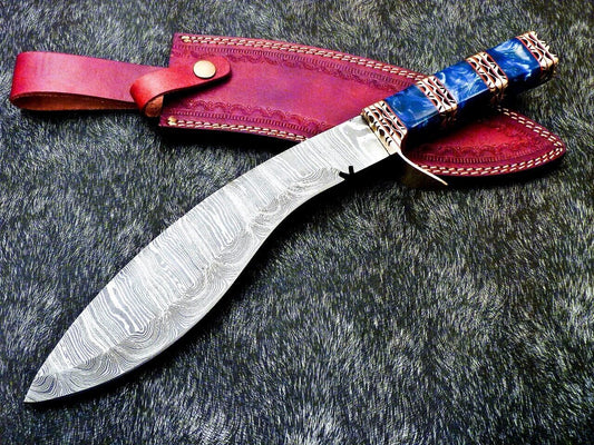 Handmade Damascus Kukri Hunting Knife with Resin Handle