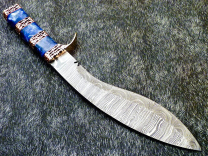 Handmade Damascus Kukri Hunting Knife with Resin Handle