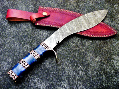 Handmade Damascus Kukri Hunting Knife with Resin Handle