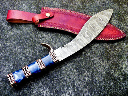 Handmade Damascus Kukri Hunting Knife with Resin Handle