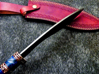 Handmade Damascus Kukri Hunting Knife with Resin Handle
