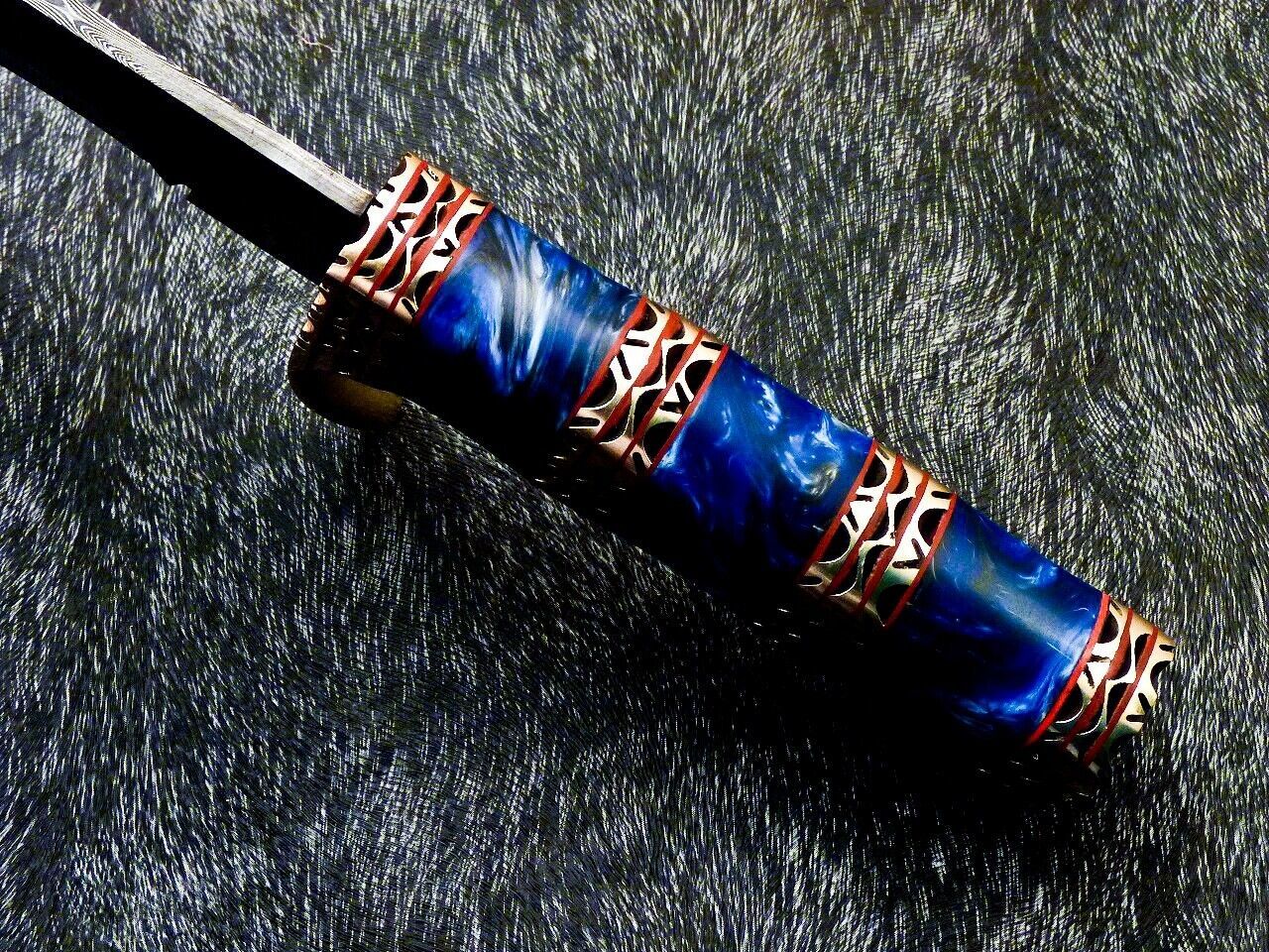 Handmade Damascus Kukri Hunting Knife with Resin Handle