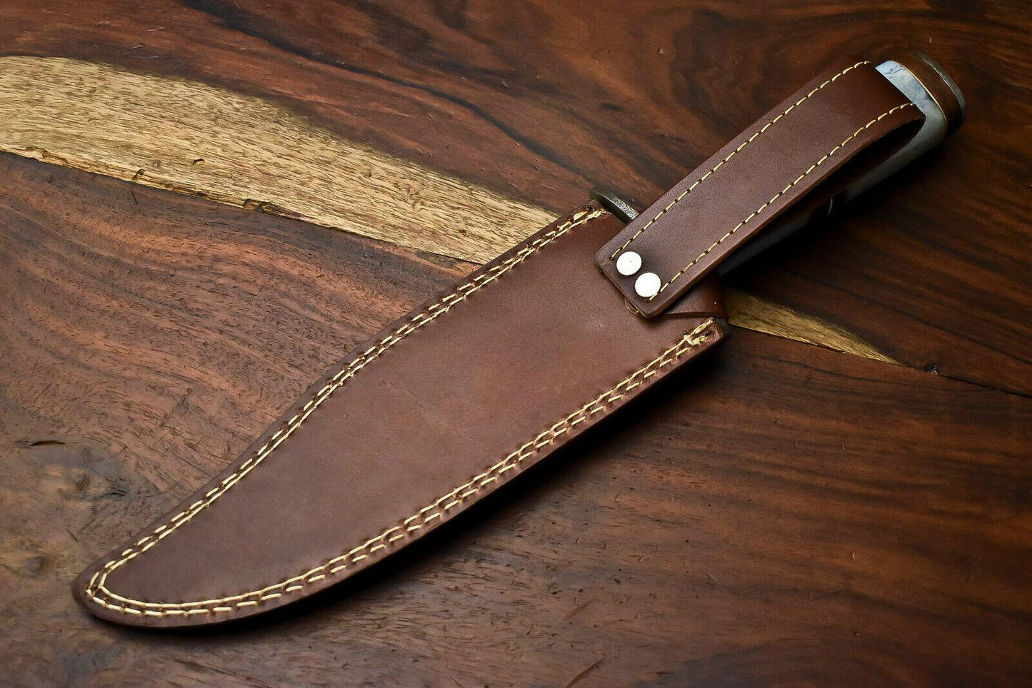 Handmade Damascus Steel Bowie Hunting Knife with Camel Bone Handle