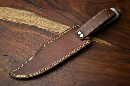 Handmade Damascus Steel Bowie Hunting Knife with Camel Bone Handle