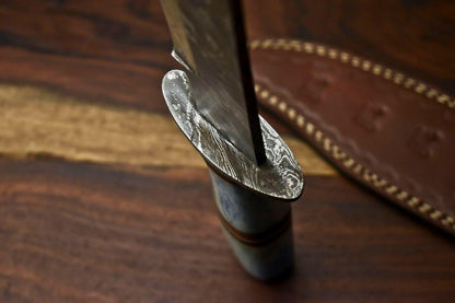 Handmade Damascus Steel Bowie Hunting Knife with Camel Bone Handle