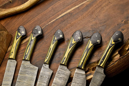 Lot of 6 Handmade Damascus Steel Chef Knives – Full Tang, Forged Kitchen Knife Set