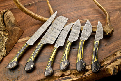 Lot of 6 Handmade Damascus Steel Chef Knives – Full Tang, Forged Kitchen Knife Set