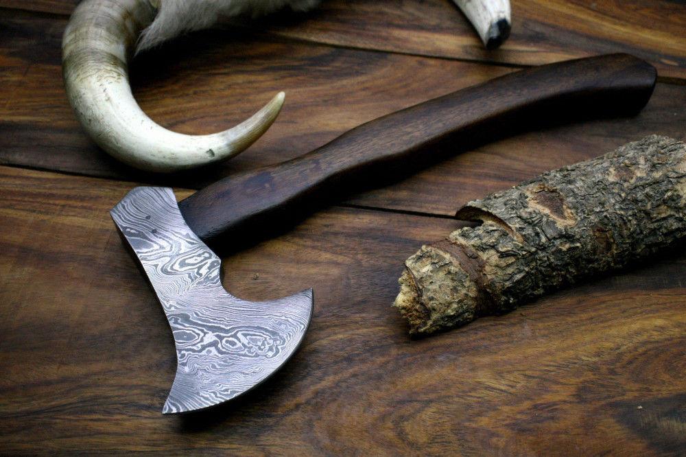 Hand Forged Damascus Steel Tomahawk Axe with Rosewood Handle – Hawk Style