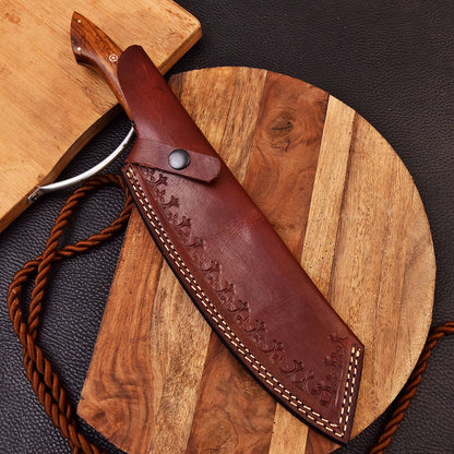Custom Handmade Damascus Steel Cleaver Chef Knife with Rose Wood Handle