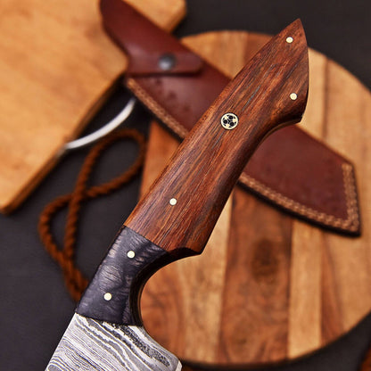 Custom Handmade Damascus Steel Cleaver Chef Knife with Rose Wood Handle