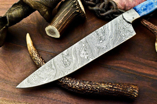Custom Handmade Damascus Steel Skinning Hunter Camping Full Tang Chef Knife