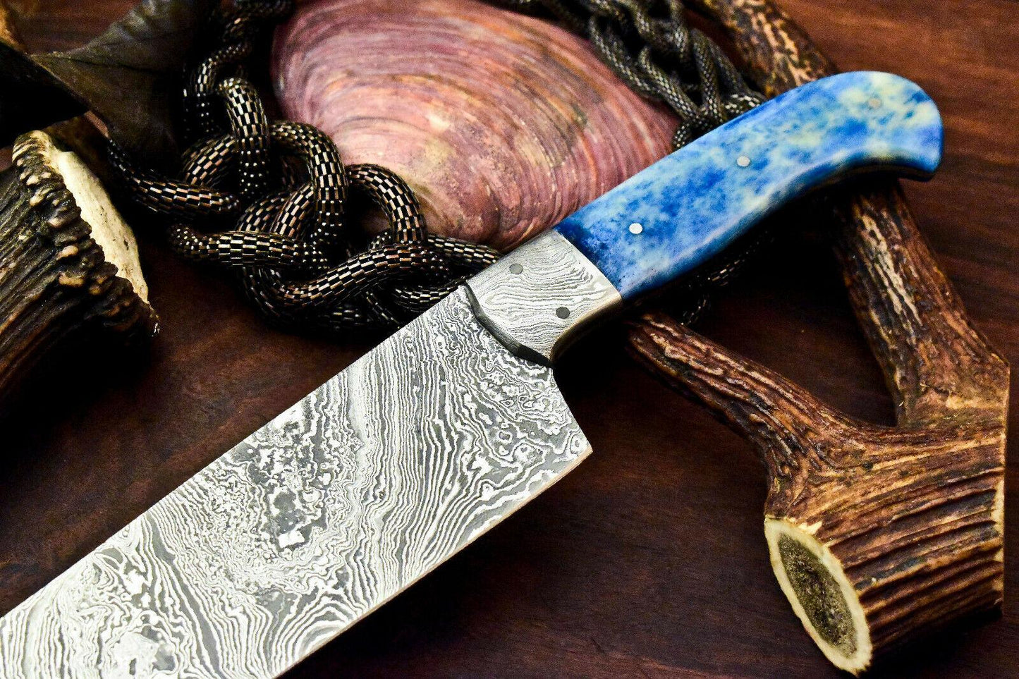 Custom Handmade Damascus Steel Skinning Hunter Camping Full Tang Chef Knife