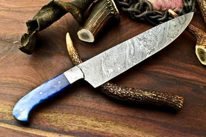 Custom Handmade Damascus Steel Skinning Hunter Camping Full Tang Chef Knife