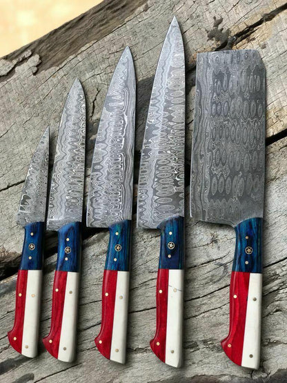 Custom Handmade Twist Damascus Steel Chef Knife Set – Pakkawood Handle