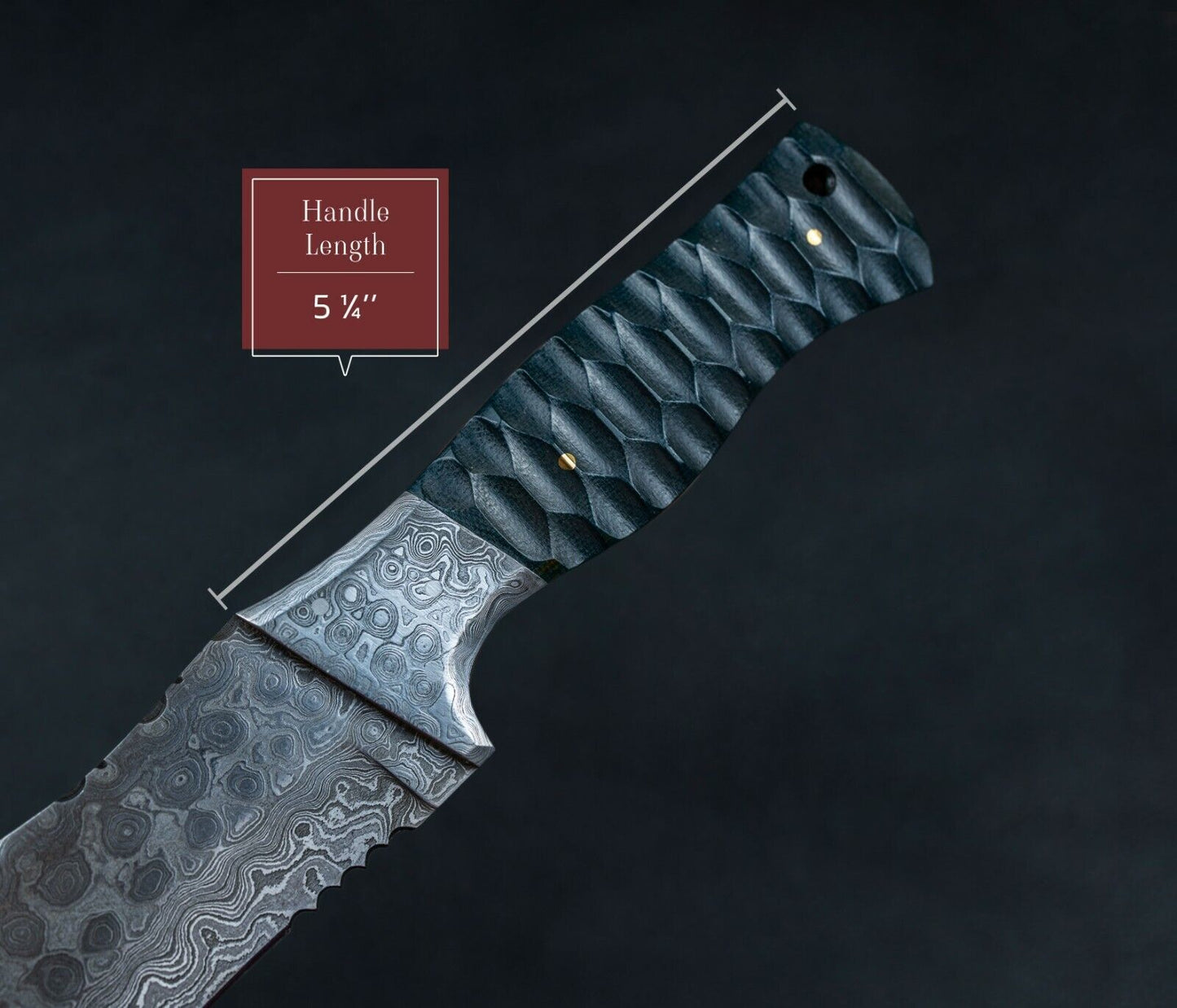 Damascus Steel Tracker Bowie Knife – 10” Handmade Fixed Blade with Black Bone Handle