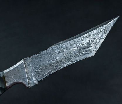Damascus Steel Tracker Bowie Knife – 10” Handmade Fixed Blade with Black Bone Handle