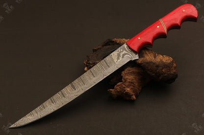 13.5" Hand Forged Damascus Fillet Knife Premium Fillet Knife With Ladder Sheath