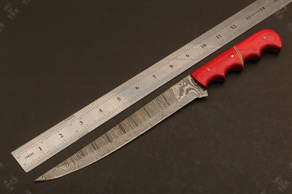 13.5" Hand Forged Damascus Fillet Knife Premium Fillet Knife With Ladder Sheath