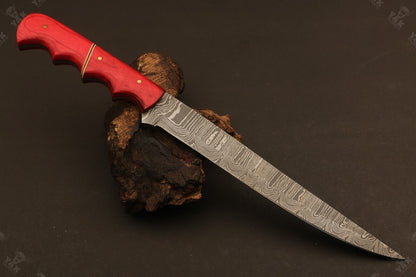 13.5" Hand Forged Damascus Fillet Knife Premium Fillet Knife With Ladder Sheath