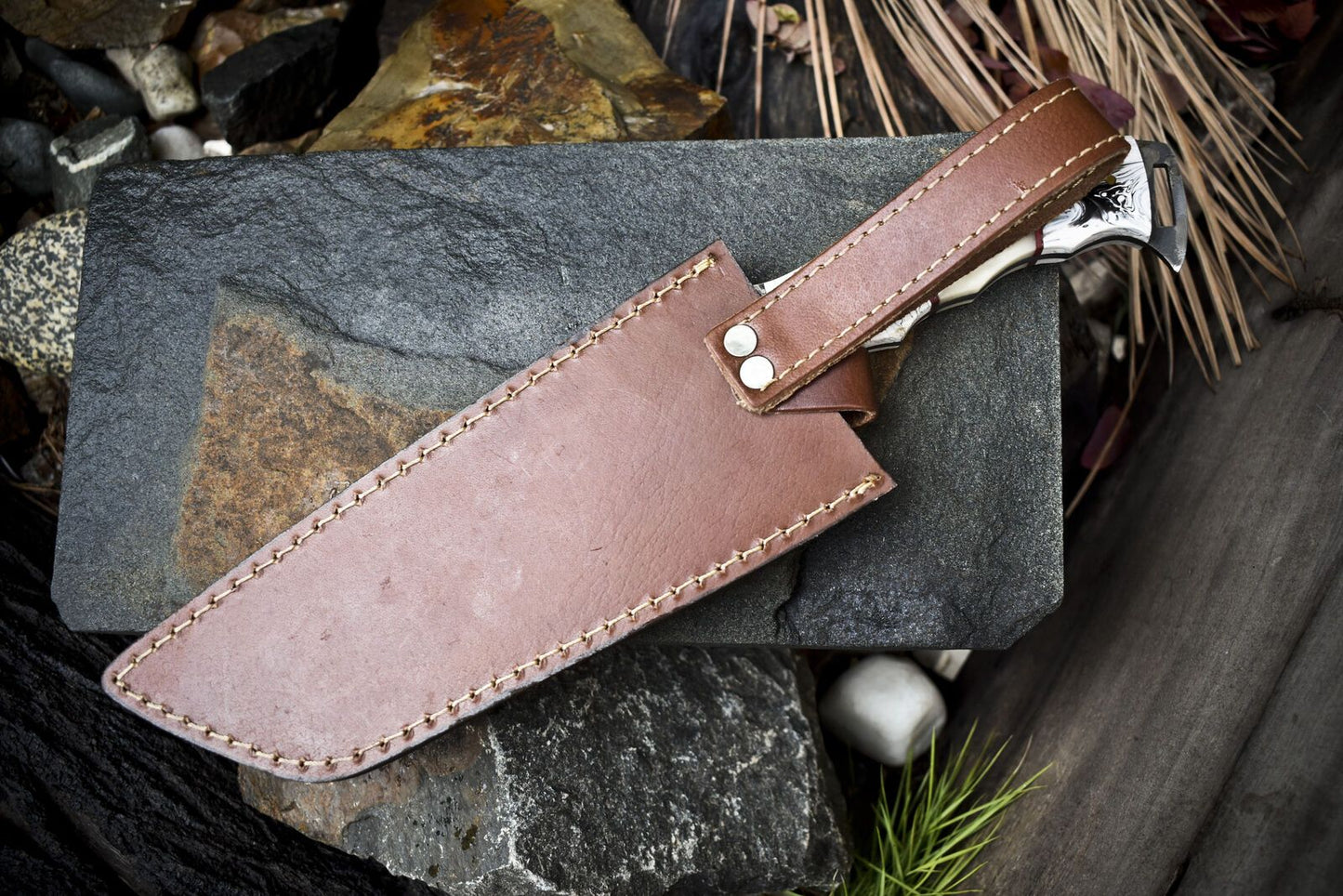 Hand Forged Damascus Tracker Knife | Twist Pattern Bone Handle with Micarta Bolster
