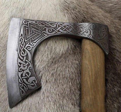 Bearded Viking Axe – Hand Forged Carbon Steel Camping Axe with Wood Handle