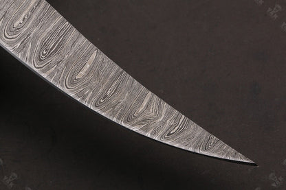 12" Hand forged Fire Damascus Steel Fillet Kitchen Knife Damascus Fillet Knife With Leather Sheath