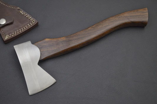 Custom Hand-Made Stainless Steel Viking Tomahawk Axe | Rosewood Handle with Leather Sheath