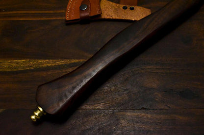 Handmade Damascus Axe Tomahawk with Walnut Wood Handle & Leather Sheath | Custom Damascus Steel Axe Knife