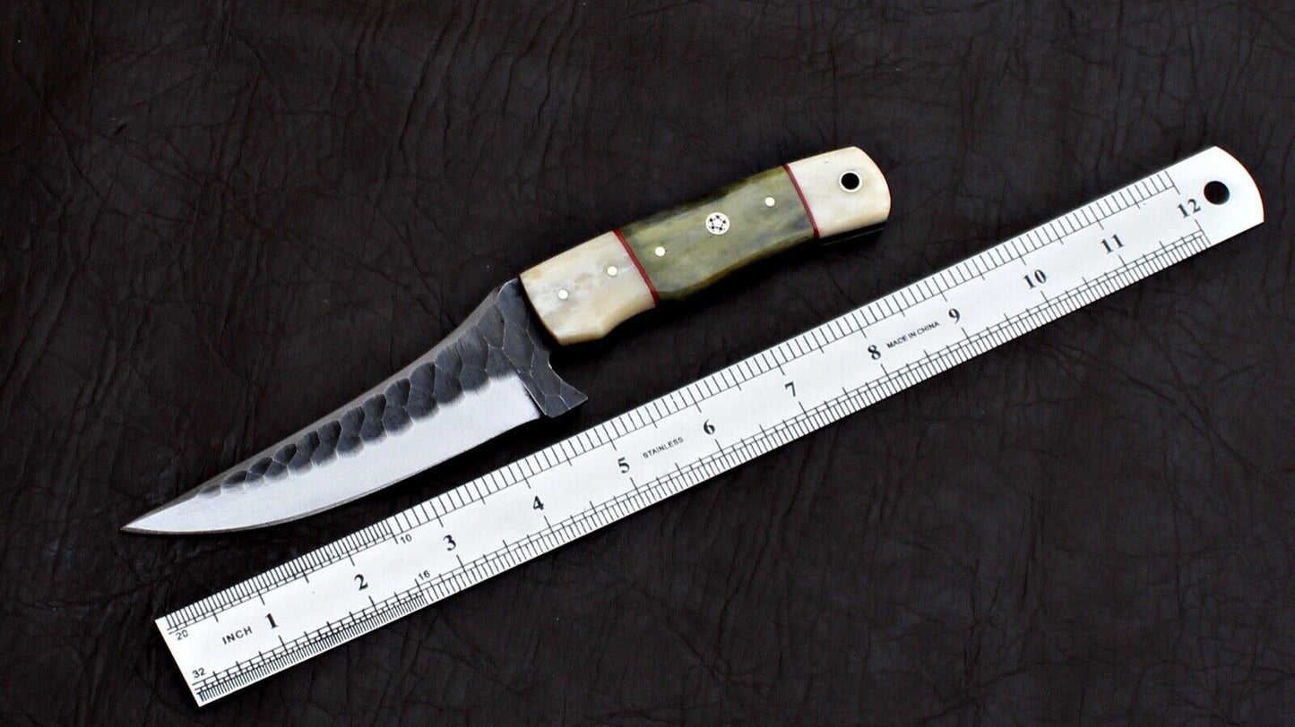 8" Handmade D2 Steel Skinner Hunting Knife with Leather Sheath