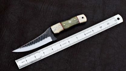 8" Handmade D2 Steel Skinner Hunting Knife with Leather Sheath
