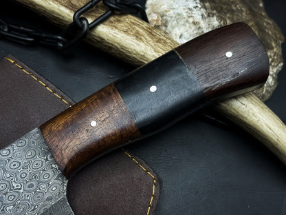 Damascus Steel Kitchen Chef Cleaver Knife – Resin Handle with Cowhide Sheath