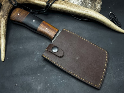 Damascus Steel Kitchen Chef Cleaver Knife – Resin Handle with Cowhide Sheath