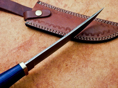 Heritage Forge 12" Damascus Steel Hunting Knife with Hardwood Handle and Leather Sheath
