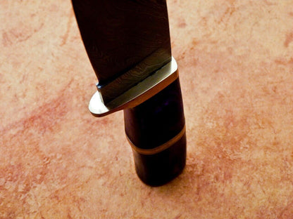 Heritage Forge 12" Damascus Steel Hunting Knife with Hardwood Handle and Leather Sheath