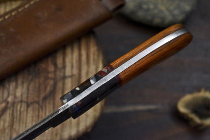 8.5" Ladder Damascus Skinner Knife with Hardwood Handle for Everyday Carry & Hunting