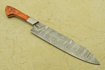 Custom Handmade Forged Damascus Steel Chef Kitchen Knife with Pakka Wood