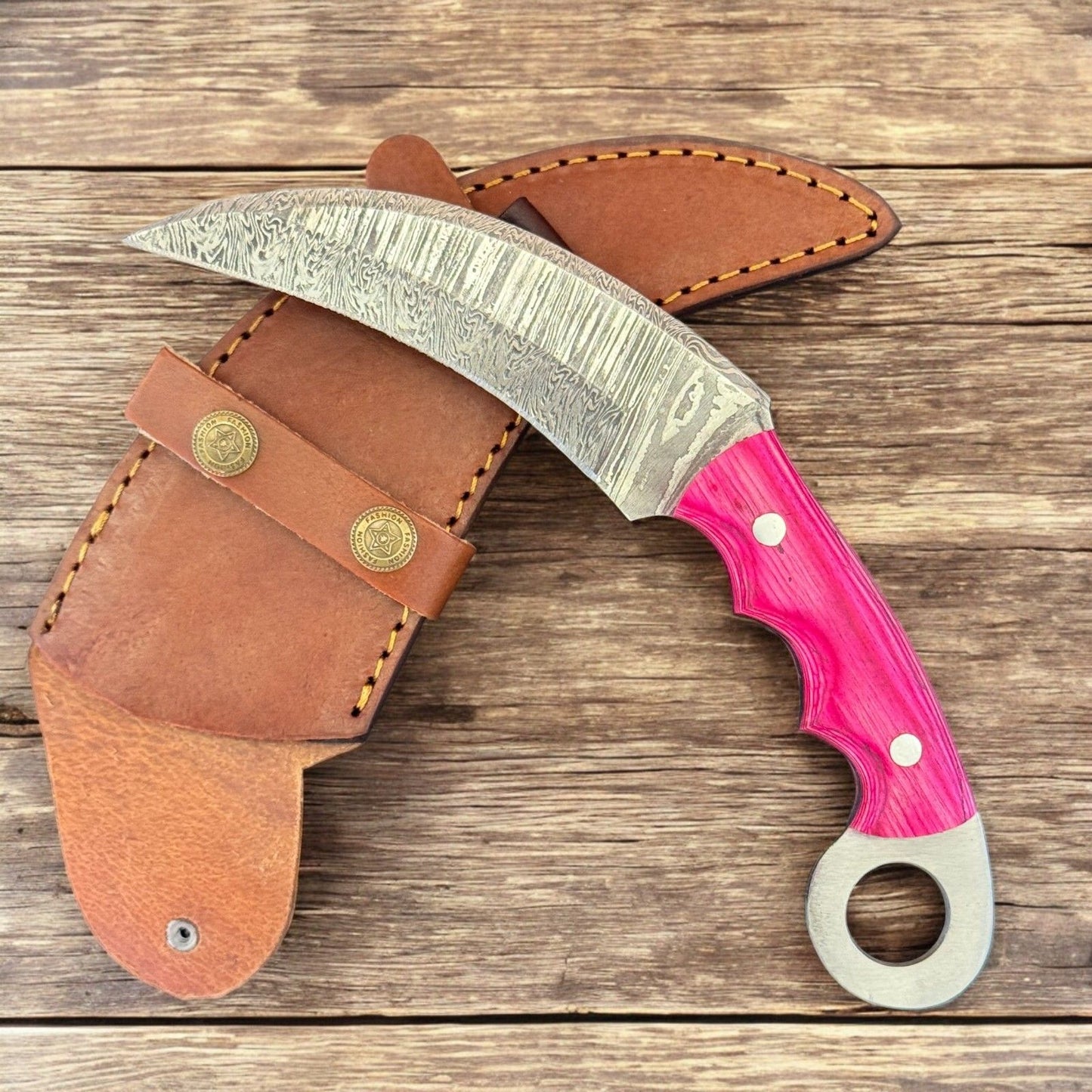 Best Damascus Karambit Damascus Steel Karambit Hunting Knife With Wood Handle