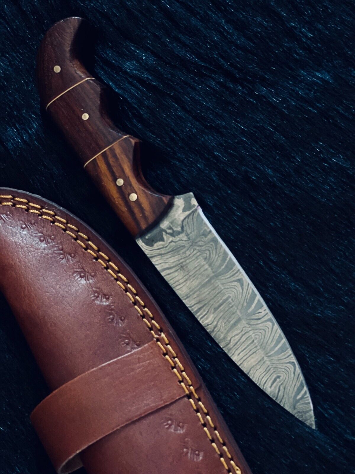 Heritage Forge 8.5 Inch Fire Damascus Steel Hunting Knife with Wood Handle