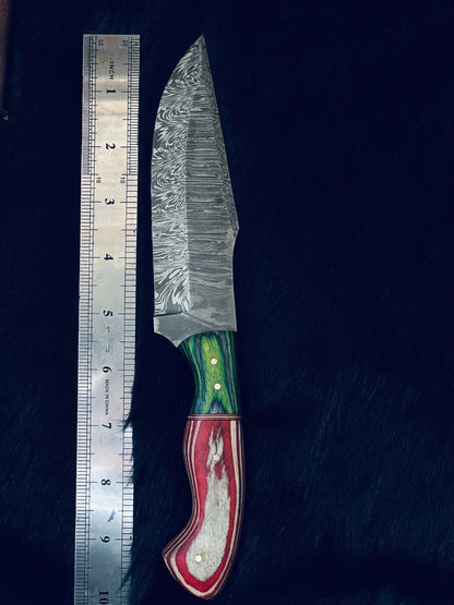 10" Custom Handmade Twist Damascus Steel Bowie Knife – Camel Bone & Wood Handle