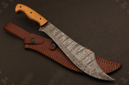 15 Inch Hand Forged Damascus Steel Hunting Knife with Hardwood Handle by Heritage Forge