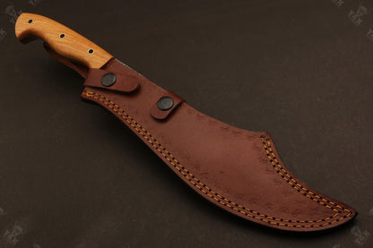 15 Inch Hand Forged Damascus Steel Hunting Knife with Hardwood Handle by Heritage Forge