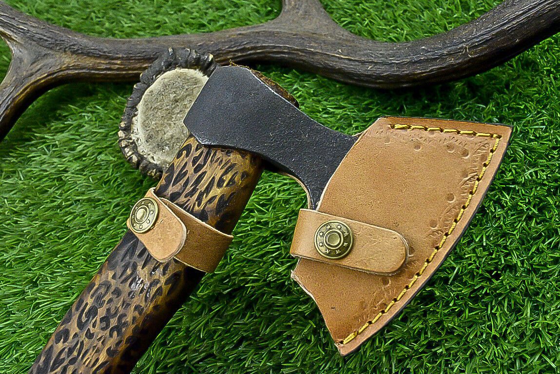 Hand-Forged Viking Tomahawk Axe – Carbon Steel Blade with Rosewood Handle and Leather Sheath