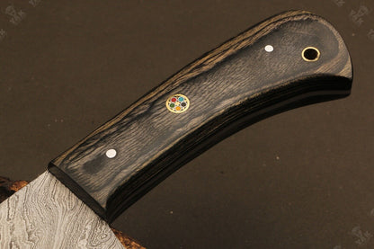 14" Custom Hand Forged Twist Damascus Steel Santoku Knife for Chef Use – Camel Bone & Wood Handle