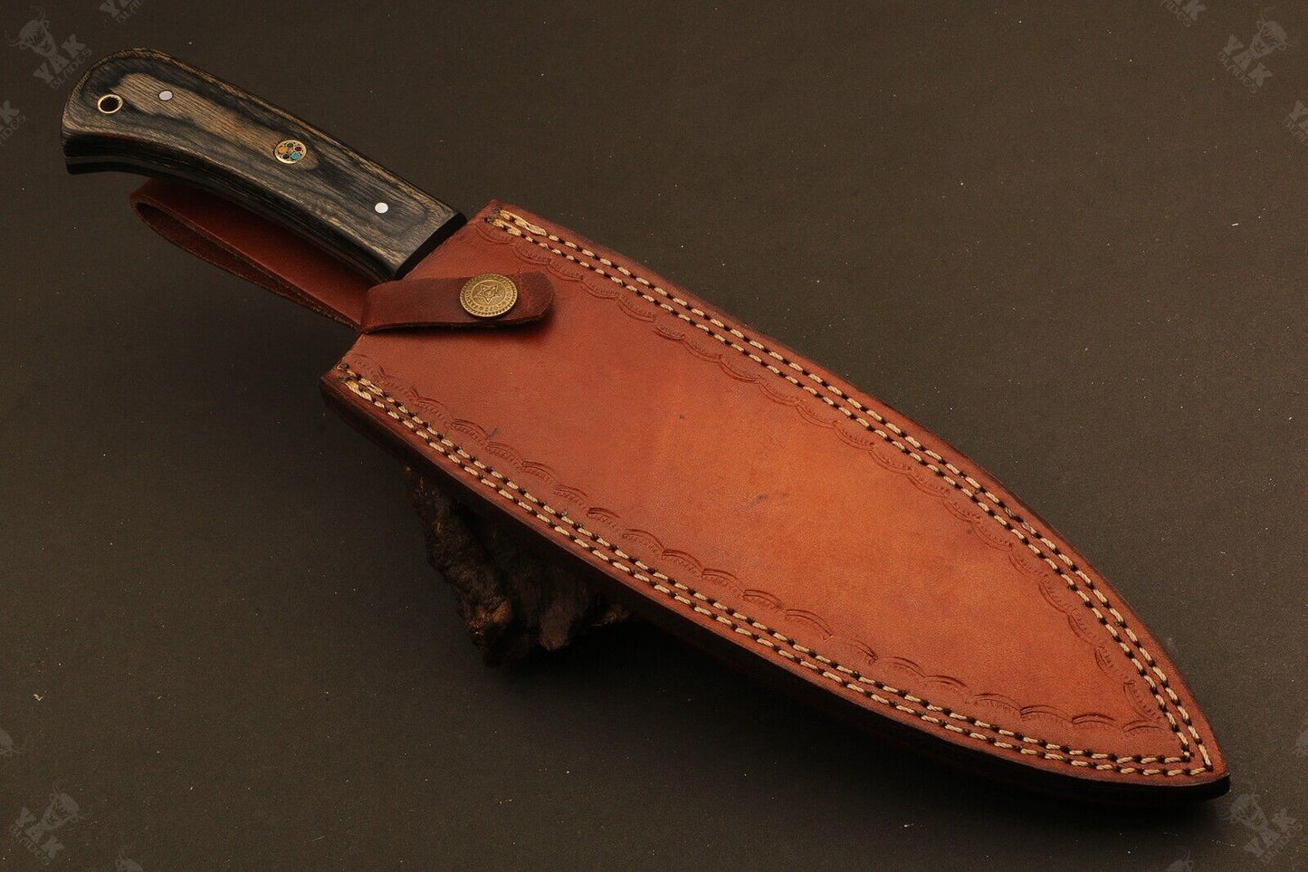 14" Custom Hand Forged Twist Damascus Steel Santoku Knife for Chef Use – Camel Bone & Wood Handle