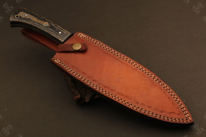 14" Custom Hand Forged Twist Damascus Steel Santoku Knife for Chef Use – Camel Bone & Wood Handle