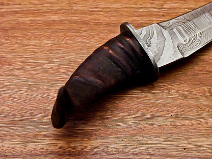 8" Ram Horn Damascus Steel Bowie Knife – Handmade Full Tang Hunting Blade
